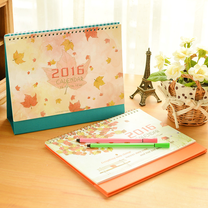 新款韓國(guó)文具批發(fā) 繽紛落葉系列2016年臺(tái)歷 桌面日歷 猴年臺(tái)歷4款